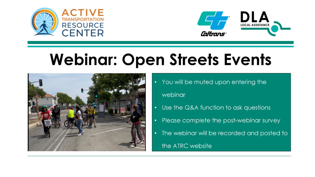 Image of PowerPoint slide with text Webinar: Open Streets Events